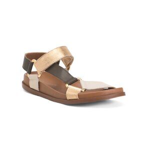 AIR & GRACE Gold Made In Portugal Leather Wrapped Gold Tone Sandals